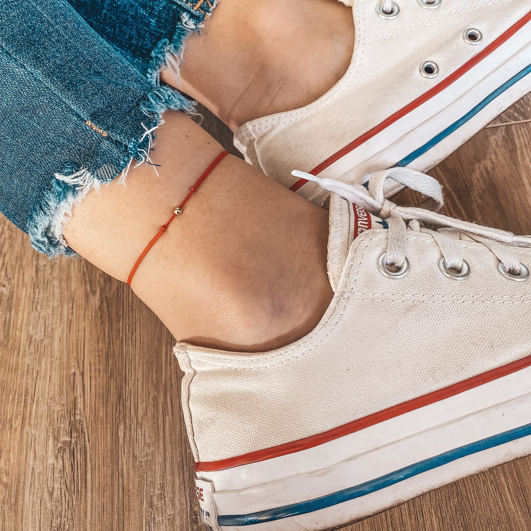 Luxury Anklets for Women 14k Gold, Kabbalah Red String Ankle Bracelet ...