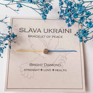 Ondersteuningsarmband Oekraïne - 50% winst voor het goede doel, Slava Ukraini blauwgele koordarmband met zirkonia, armband met vlag van Oekraïne