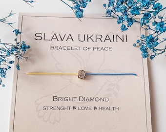Ukraine Support Bracelet - 50% Profits to Charity, Slava Ukraini Blue Yellow String Bracelet with Zirconia Diamond,  Ukraine Flag Bracelet