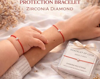 Matching Mother & Baby Red String Bracelet Set | Zirconia Diamond Protection Bracelet | Mom and Child Lucky Charm Gift