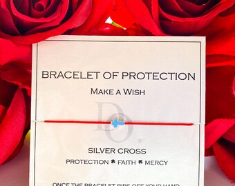 Red String Protection & Good Luck Bracelet with Christian Silver Cross Bead - With Gift Box