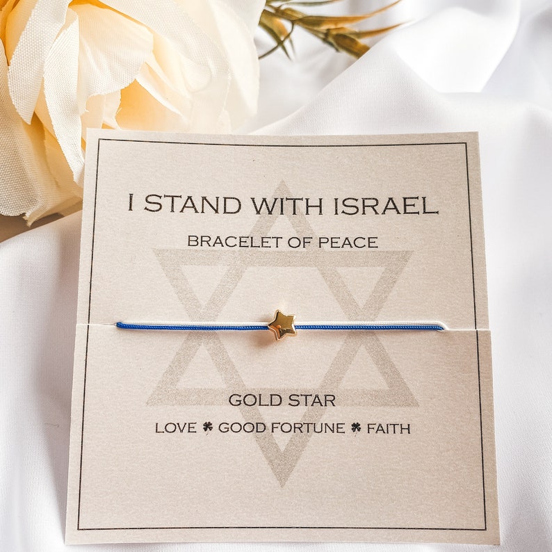 Israel Bracelet White & Blue String Adjustable Bracelet With Gold Star