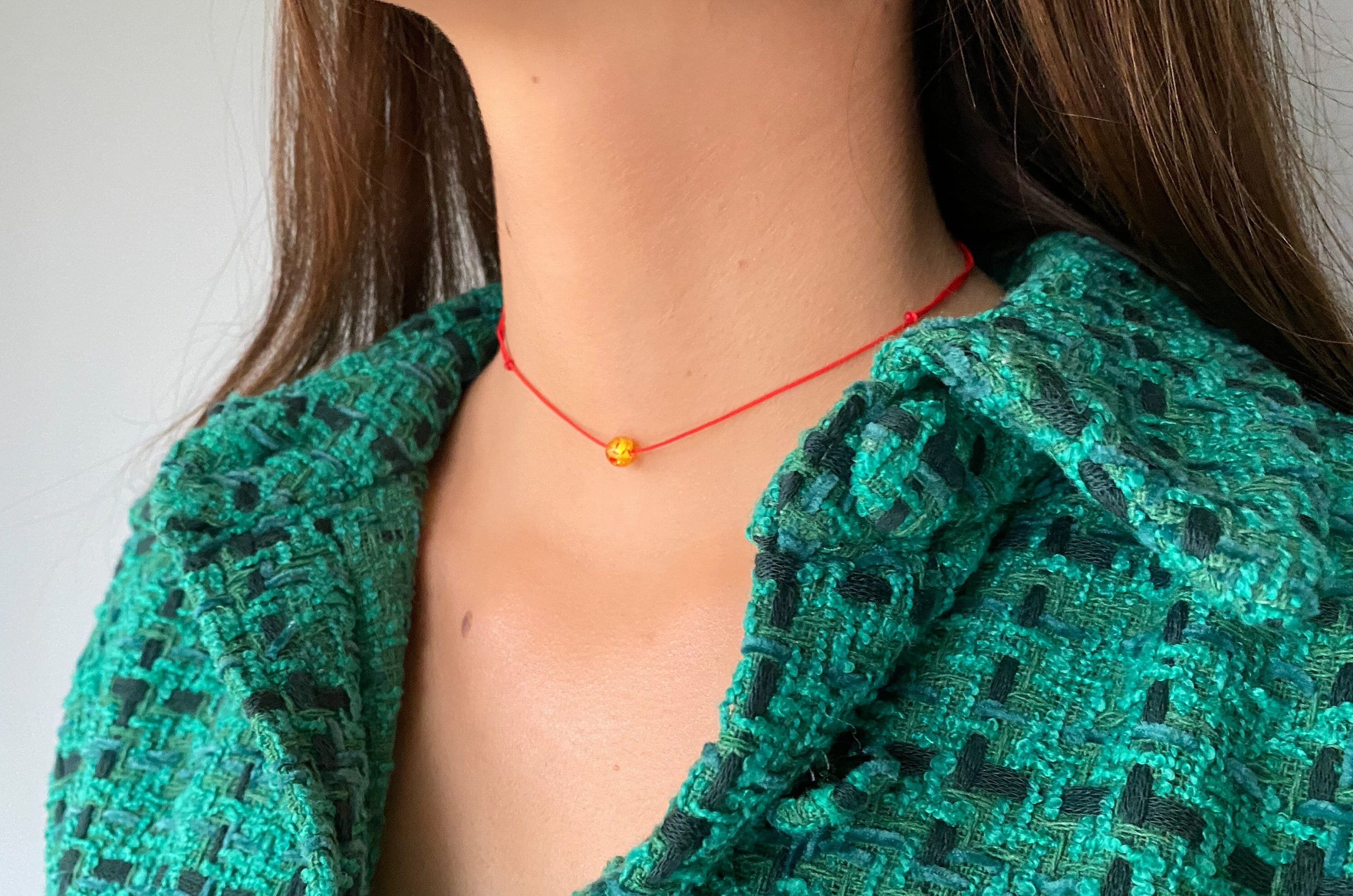 Red Cord Dragon Stone Necklace: Minimalist Kabbalah Choker