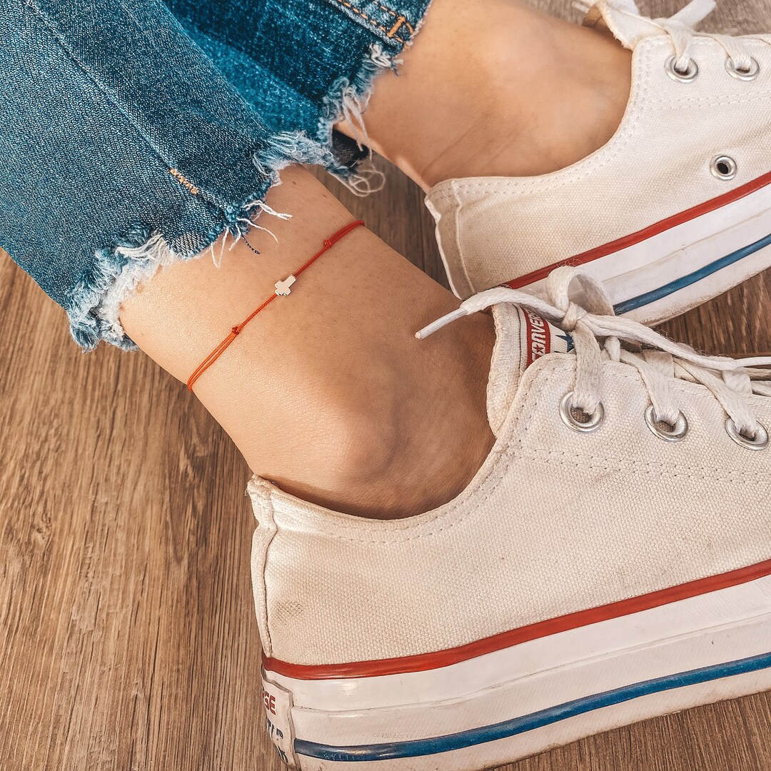 Kabbalah Red String Ankle Bracelet for Protection Silver Etsy