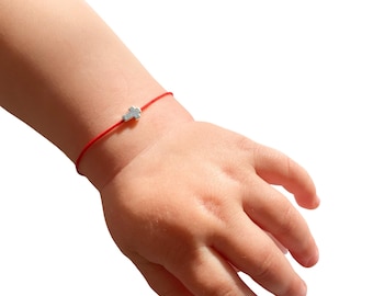 Christian Red String Baby Protection Bracelet with Silver Cross Bead, Newborn Baptism Gift, Child Bracelet for Faith & Good Luck