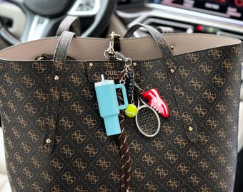 Gemstone Good Luck Bag Charm: Kabbalah String, Leather Keychain