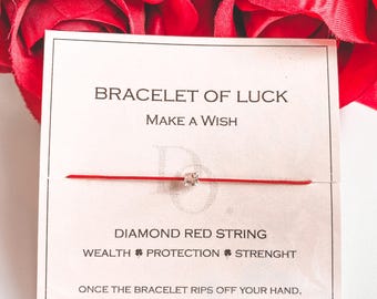 Red String Bracelet with Zirconia Diamond Bead - Attract Wealth, Good Luck & Protection + Gift Box