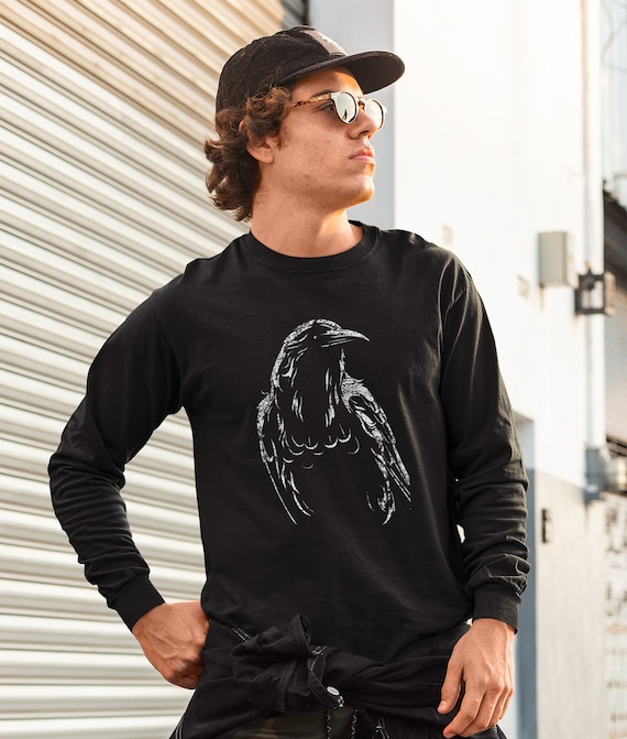 Crow Long Sleeve T shirt Raven Shirt the Black Bird Says Caw Caw the Crows Fly by Night Unisex Raven Long Sleeve Tee Etsy Australia
