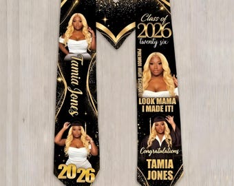 Custom Photo Graduation Stole, Personalized Class of 2026 Sash, College Grad Sash Gift