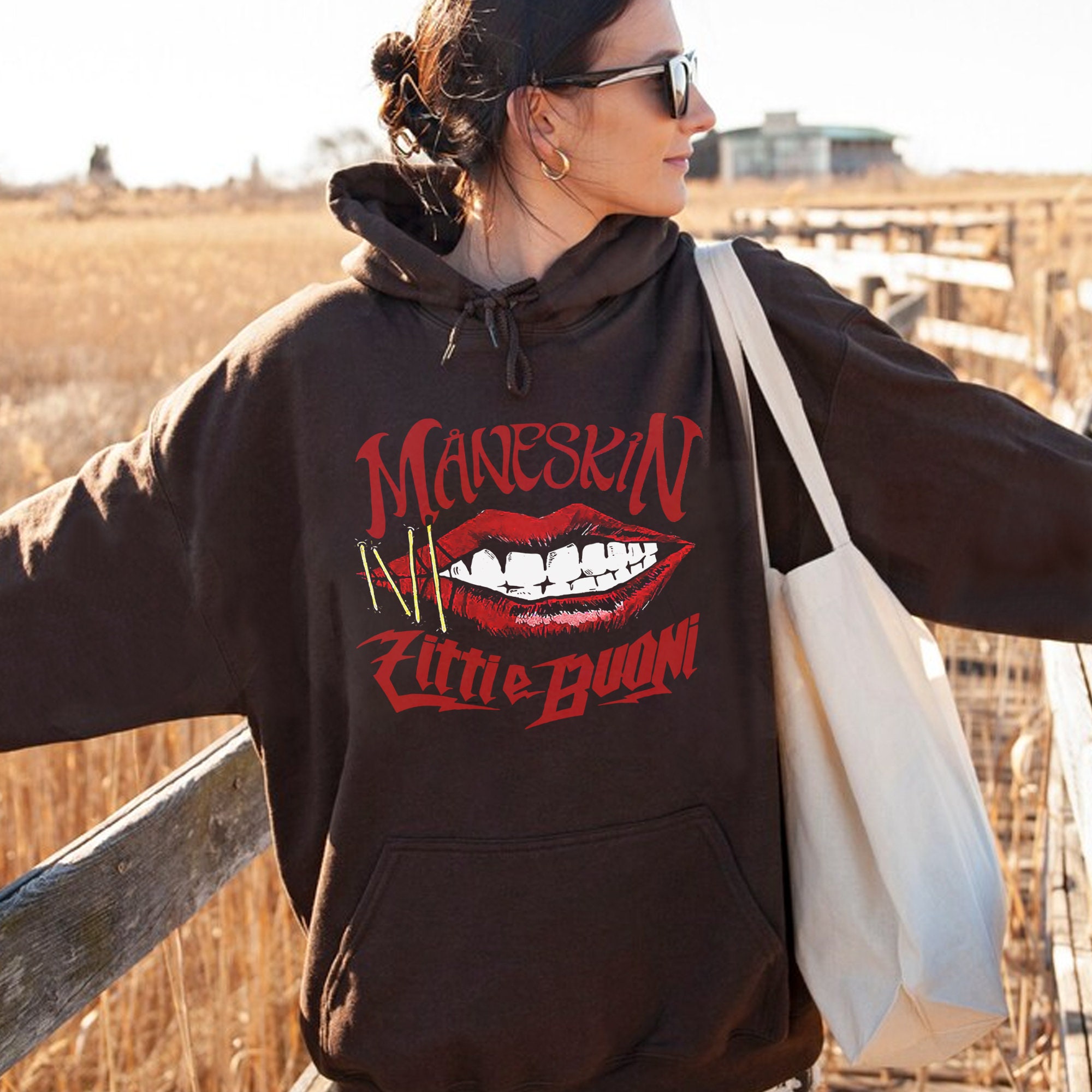 マネスキンパーカー maneskin Måneskin | RUSH! Faces & Red Starz ☆ Grey Hoodie | Official