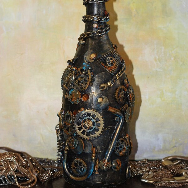 Steampunk Themed Wine Bottle