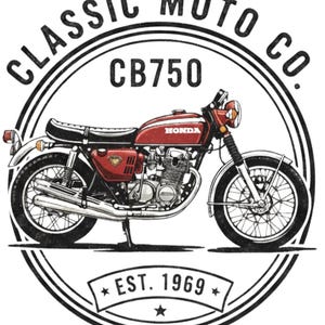 Honda CB750 T-Shirt, Vintage Motorcycle Tee, Classic Moto Co, Biker Shirt Gift for Him, Honda Classic Bike, Motorcycle Gift image 2