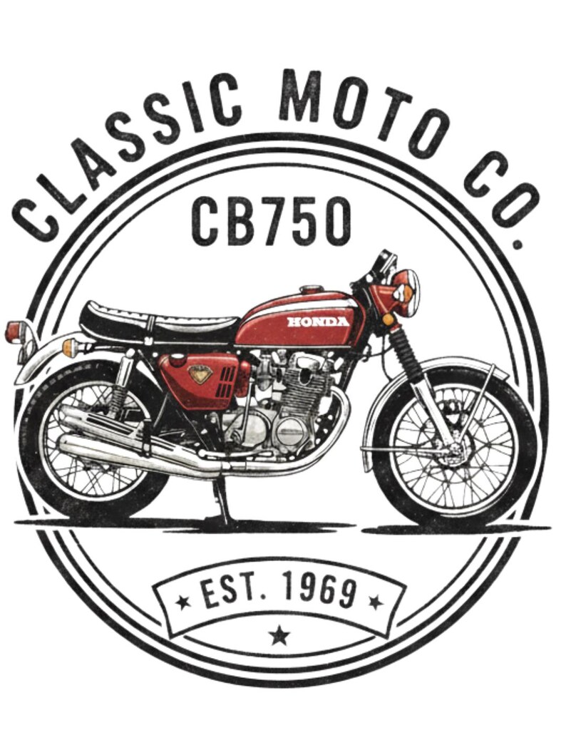 Honda CB750 T-Shirt, Vintage Motorcycle Tee, Classic Moto Co, Biker Shirt Gift for Him, Honda Classic Bike, Motorcycle Gift image 2