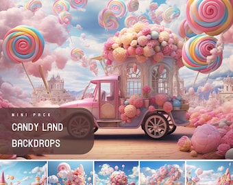 Candy Land Backdrop, Children Backgrounds, Candy Land Look, Perfect portrait Photography,Summer Vacation Kids Backdrop,Children Candy Street