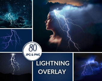 80 Realistic Lightning Photoshop Overlays, Transparent JPG, photoshop overlays, easy to use, light overlay, Night Lighting Overlays