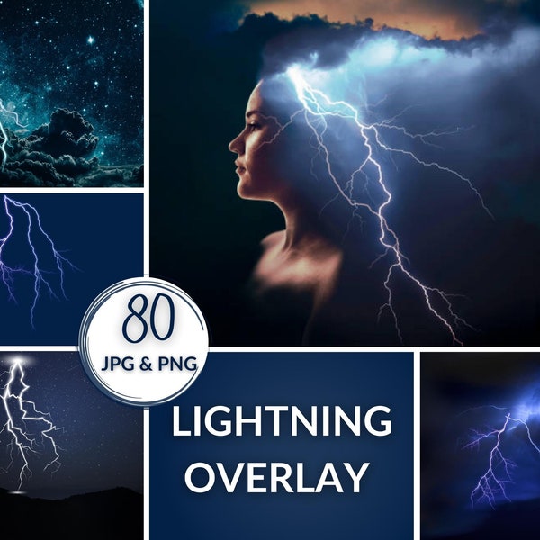 80 Realistic Lightning Photoshop Overlays, Transparent JPG, photoshop overlays, easy to use, light overlay, Night Lighting Overlays