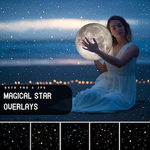 Night and Starry Sky Overlays, silver bokeh, magical sky star, star sparkle, Moon Overlays, Summer Digital, Fairy Star, Christmas Night Sky