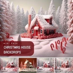 Winter Wonderland Digital Backdrops, Christmas Candy House Backdrop, Photo Editing Pack, Snowy House, Winter Backdrop, Gingerbread Backdrops