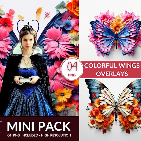 Butterfly Wings Overlays, Floral Butterfly Wings, Colorful Wings, Mini Pack Overlay for Photo Editing, Wonderland Photography Pack