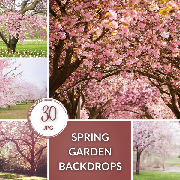 30 Spring Garden Backdrops, Digital JPG Photo Backgrounds with Green Grass, Rocks, Lake, Summer & Spring Backdrop Pack for Photographers