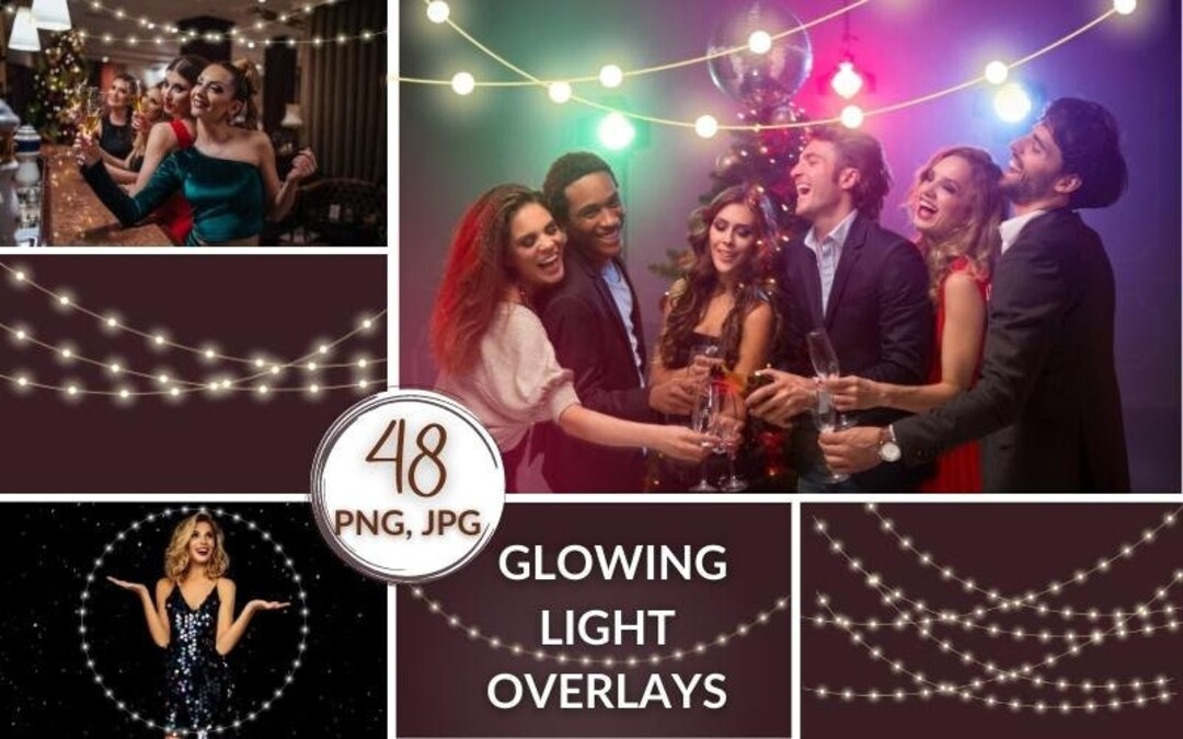 48 Christmas Lights Overlays, Twinkling Lights for Glowing