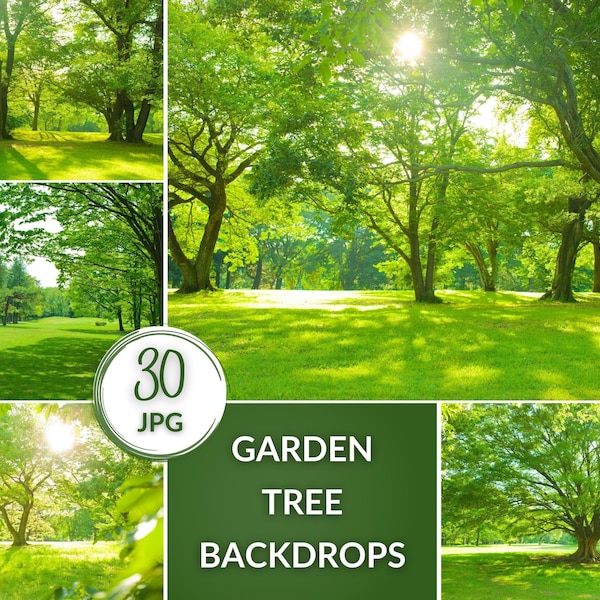 Summer Garden Tree Backdrops, Digital JPG Photo Backgrounds with Green Grass, Trees, Trails, Summer & Spring Backdrop Pack for Photographers