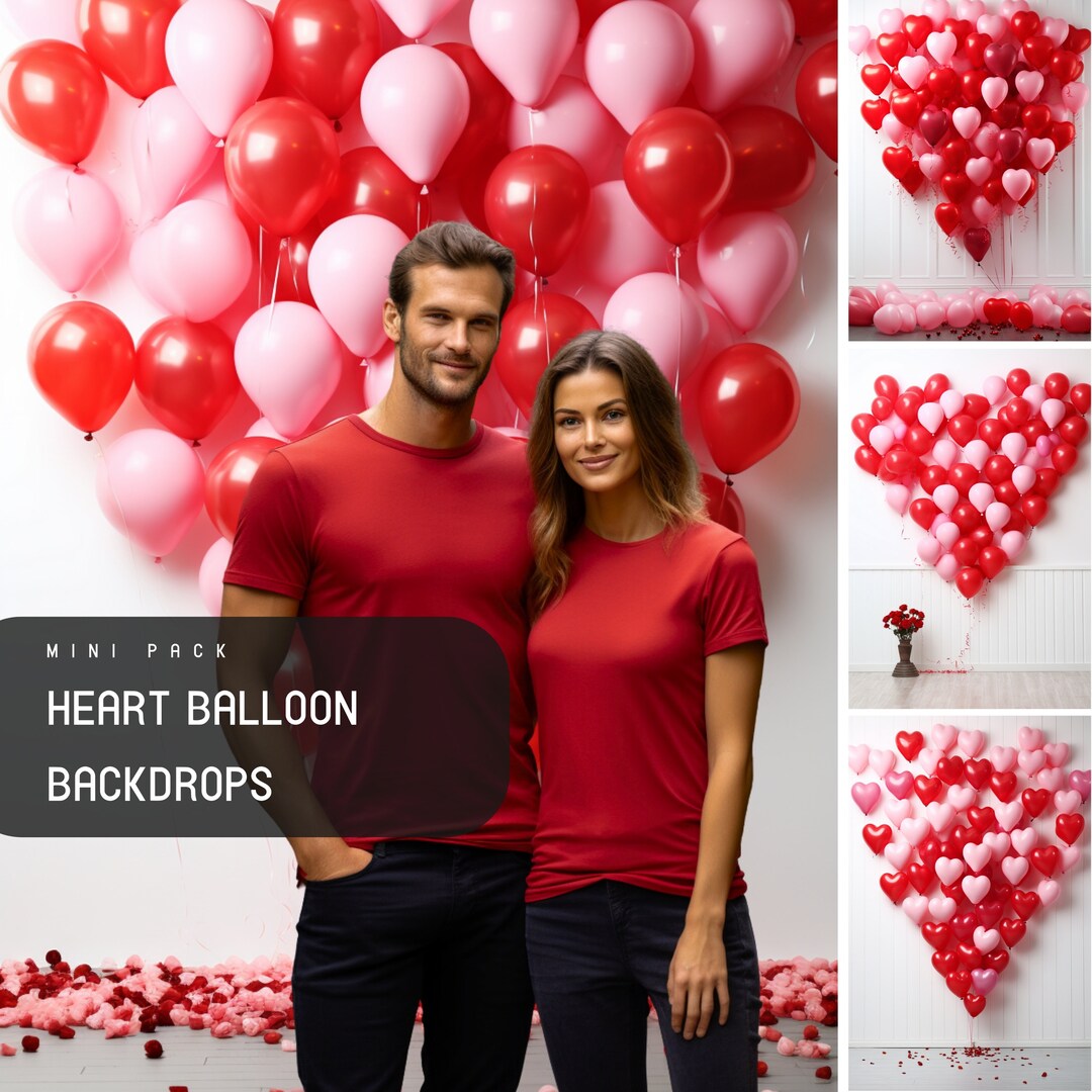 Balloon Heart Backdrop, Valentine Digital Backdrop for Couple