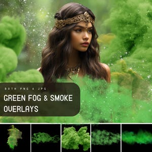 Green Fog and Smoke Overlays, Mist Textures for Photoshop, Green Royal Realistic Foggy Effect for Photo Editing, Summer Digital Overlay Pack