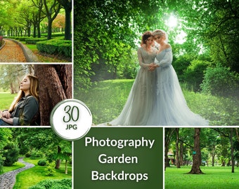 30 Photography Garden Backdrops, Digital JPG Photo Backgrounds with Green Grass, Trees, Trails, Summer & Spring Backdrop Pack, Forest Grass