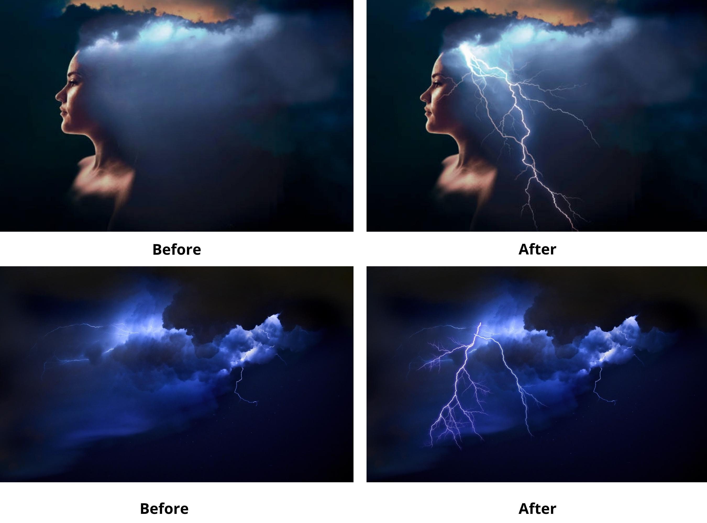 80 Realistic Lightning Overlays, Transparent JPG,