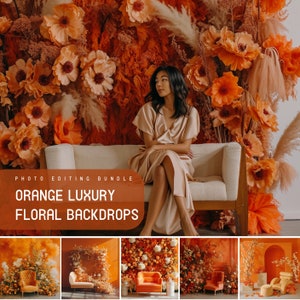 Floral Backdrop, Floral Garden Backdrop, Orange Floral, Maternity Backdrop, Couple Photography, Wedding Backdrop, Autumn Halloween Backdrop
