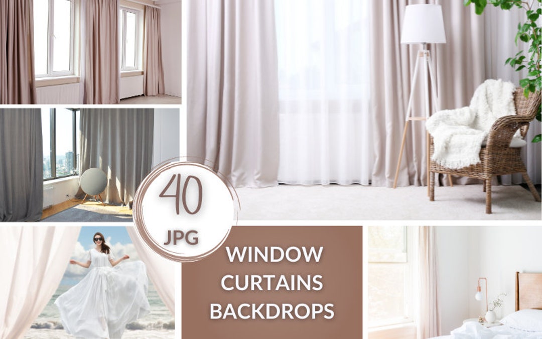 40 Window Curtains Backdrops, White Curtain Digital Photo Backgrounds