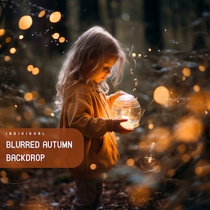 May include: A young girl in a yellow sweater holds a glass jar with a warm light inside. The background is blurred and features a forest setting with bokeh lights.