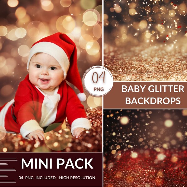 Christmas Baby Glitter Backdrops, Baby Digital Backdrop, Texture for Photoshop, Realistic Effect for Photo Editing, Mini Photography Pack