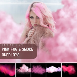 Pink Fog and Smoke Overlays, Digital Texture for Photoshop, Realistic Smoke Effect for Photo Editing, Princess Smoke Overlay Bundle, Pink