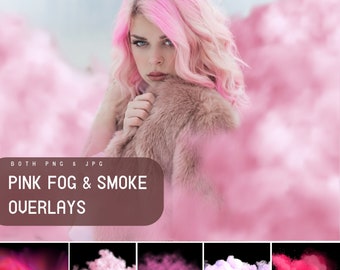Pink Fog and Smoke Overlays, Digital Texture for Photoshop, Realistic Smoke Effect for Photo Editing, Princess Smoke Overlay Bundle, Pink