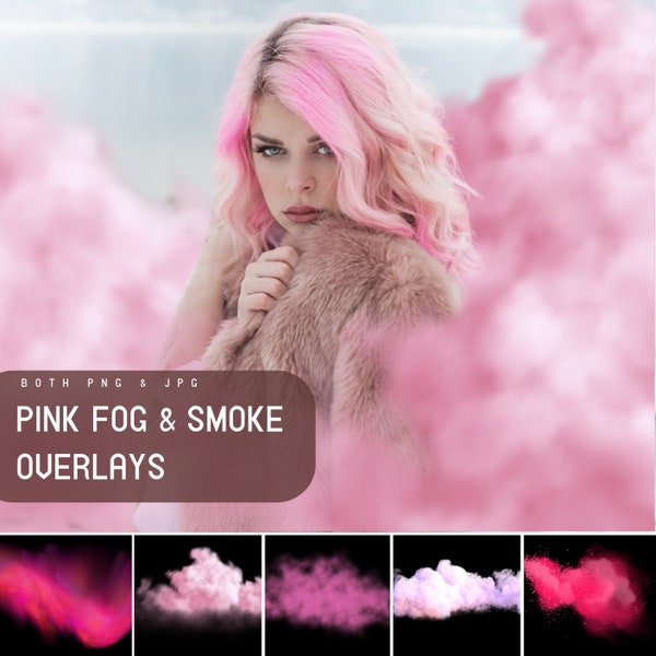 Pink Fog and Smoke Overlays, Digital Texture for Photoshop, Realistic Smoke Effect for Photo Editing, Princess Smoke Overlay Bundle, Pink