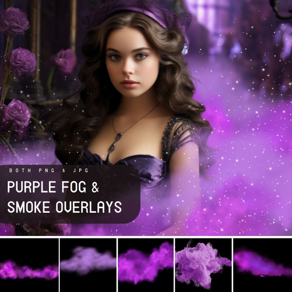 Purple Fog and Smoke Overlays, Mist Textures for Photoshop, Royal Realistic Foggy Effect for Photo Editing, Summer Digital Overlay Pack