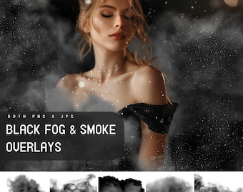 25 superpositions de brouillard noir et de fumée, textures de brume pour Photoshop, effet brumeux réaliste pour la retouche photo, effet d'horreur effrayant, pack de superpositions