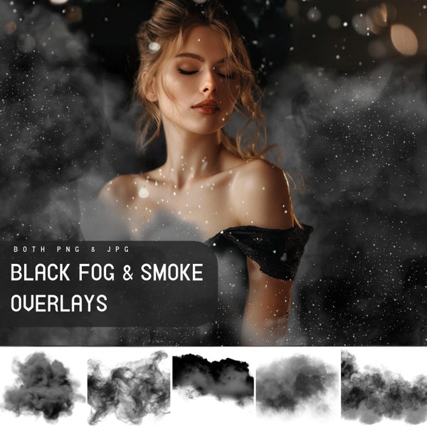 25 Black Fog and Smoke Overlays, Mist Textures for Photoshop, Realistic Foggy Effect for Photo Editing, Scary horror effect, Overlay Pack