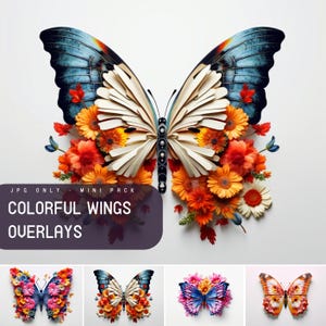Butterfly Wings Overlays, Floral Butterfly Wings, Colorful Wings, Mini Pack Overlay for Photo Editing, Wonderland Photography Pack