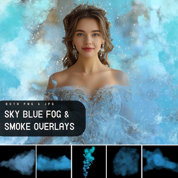 Blue Fog and Smoke Overlays, Mist Textures for Photoshop, Blue Royal Realistic Foggy Effect for Photo Editing, Summer Digital Overlay Pack