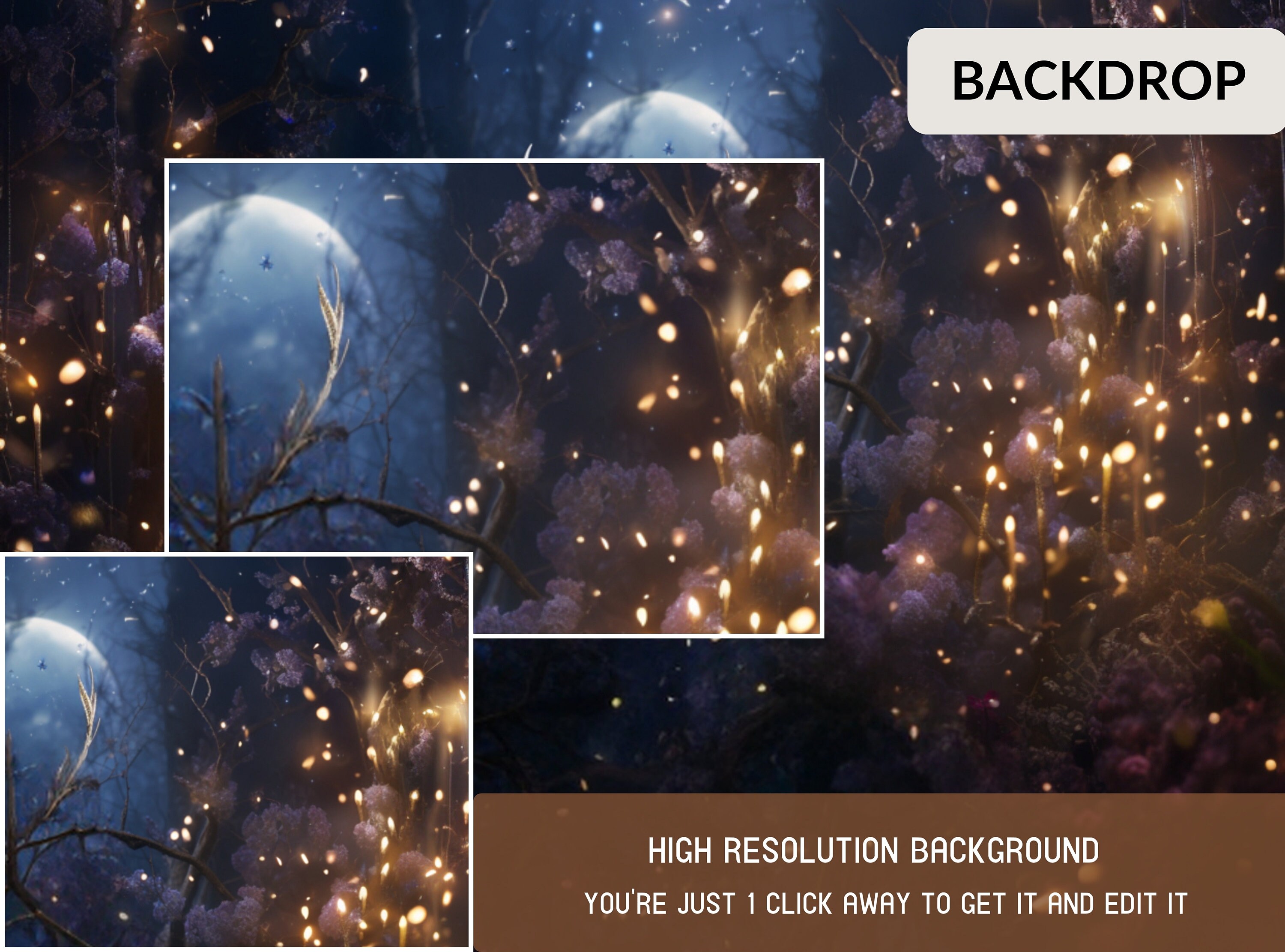 Midnight Fairy Backdrop, Enchanted Forest Backdrop, Midnight Sparkle ...