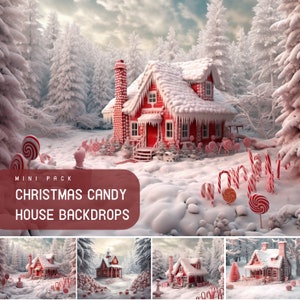 Christmas House Backdrop, Christmas Digital Backdrop, Photo Editing Pack, Snowy House, Winter Backdrop, Gingerbread Backdrop, Kids Backdrop