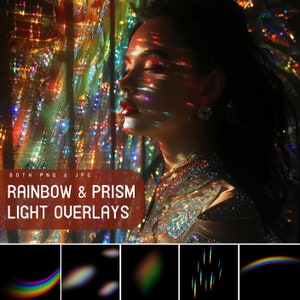 Rainbow Light Overlays, crystal light overlays, party lights overlay, rainbow light leaks, creative light, photography bokeh, Prism lights