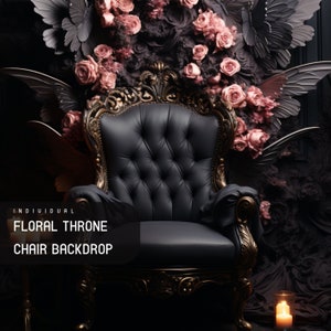 Floral Throne Chair Backdrop, Best for photography, Maternity Backdrop, Wedding Backdrop, Pink Floral Black Wings Throne Chair Backdrop image 1