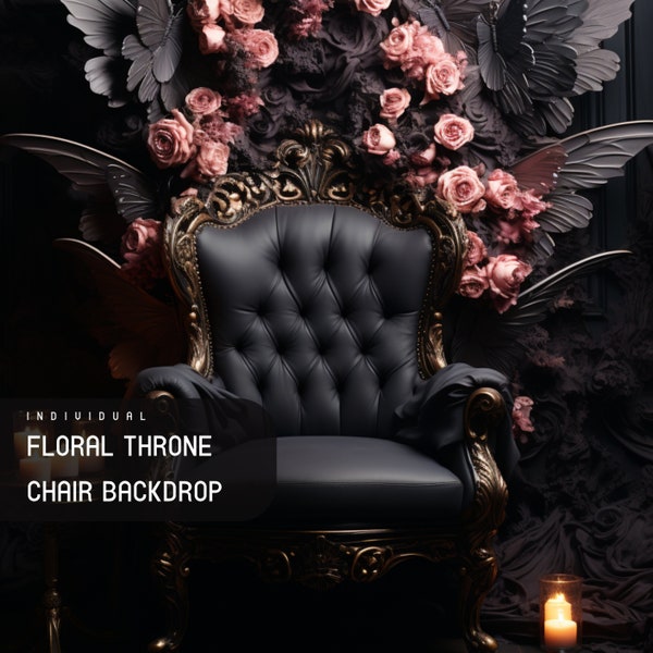 Floral Throne Chair Backdrop, Best for photography, Maternity Backdrop, Wedding Backdrop, Pink Floral Black Wings Throne Chair Backdrop