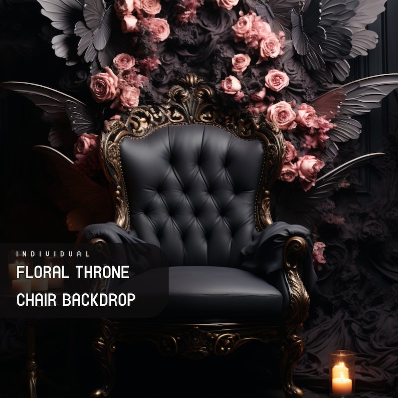 Floral Throne Chair Backdrop, Best for photography, Maternity Backdrop, Wedding Backdrop, Pink Floral Black Wings Throne Chair Backdrop image 1