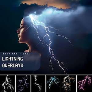 Realistic Lightning Photoshop Overlays, Transparent JPG, photoshop overlays, easy to use, light overlay, Night Lighting Overlays, sky lights