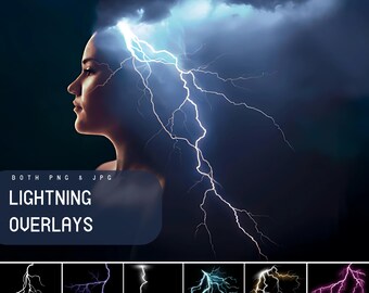Realistic Lightning Photoshop Overlays, Transparent JPG, photoshop overlays, easy to use, light overlay, Night Lighting Overlays, sky lights